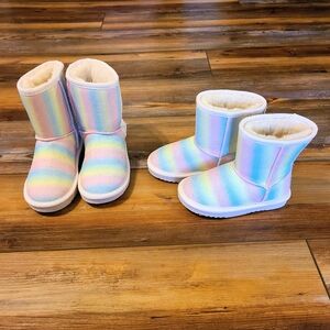 Rainbow Striped Faux Fur Boots